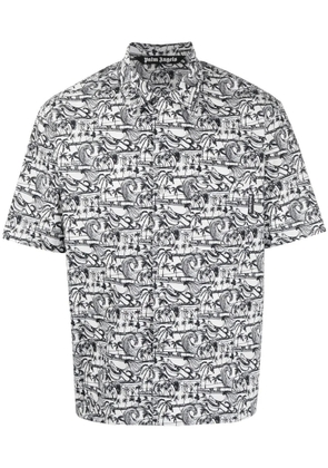 Palm Angels waves-print bowling shirt - White