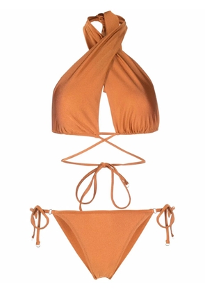 Noire Swimwear high-shine triangle-cup bikini set - Orange