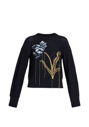 ERDEM floral-motif crew-neck sweater - Blue