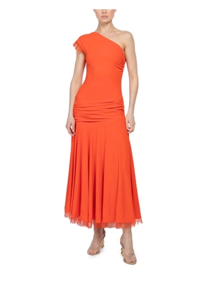 Brandon Maxwell Tess one-shoulder ruched midi dress - Orange