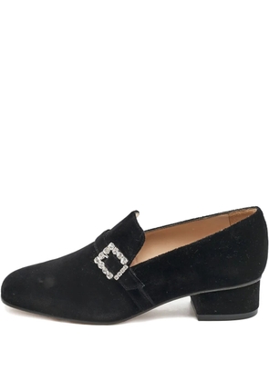 Stuart Weitzman velvet crystal-buckle loafers - Black