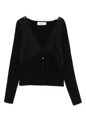 Blumarine lace-trimmed ribbed cardigan - Black