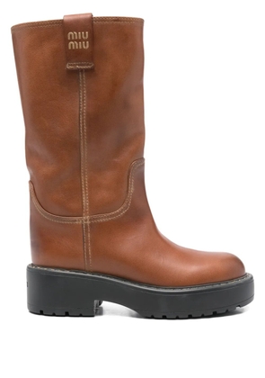 Miu Miu 50mm logo leather boots - Brown