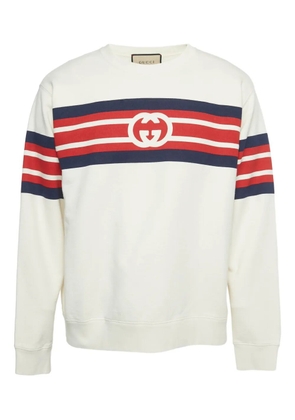Gucci Pre-Owned printed-logo stripe-detail sweatshirt - Neutrals