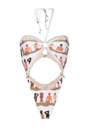 Amir Slama swimmer-print cut-out one piece - Neutrals
