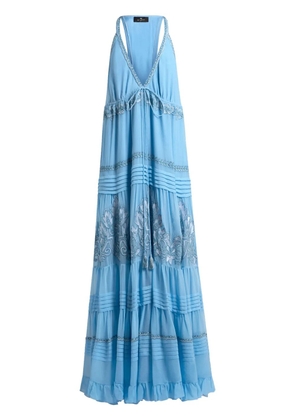 ETRO floral-embroidered silk dress - Blue