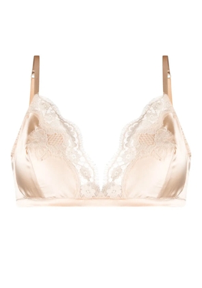 Dolce & Gabbana lace-appliqué silk-blend triangle bra - Neutrals
