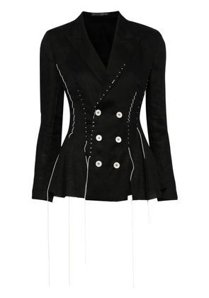 Yohji Yamamoto contrast-stitch linen blazer - Black