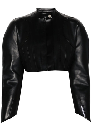 Aleksandre Akhalkatsishvili shoulder-pads cropped biker jacket - Black