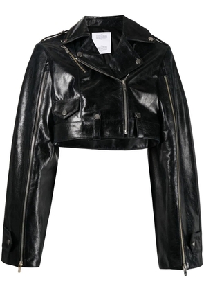 Rokh cropped leather biker jacket - Black