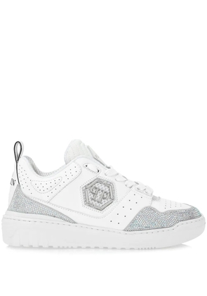 Philipp Plein crystal-embellished leather sneakers - White