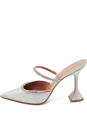 Amina Muaddi Gilda glittered mules - Silver