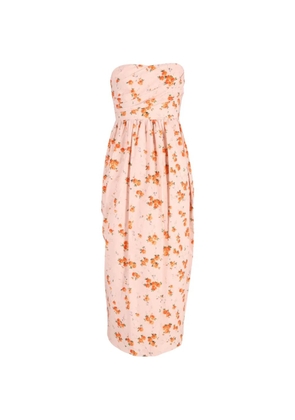 LoveShackFancy strapless floral-print midi dress - Orange