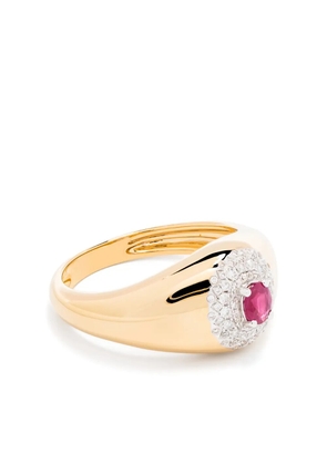 Yvonne Léon 18kt yellow gold mini Chevalière Pompadour diamond and emerald signet ring