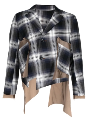 sulvam asymmetric plaid-check blazer - Blue