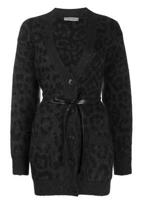 Valentino Garavani leopard pattern belted V-neck cardigan - Grey