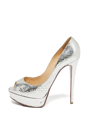Christian Louboutin Pre-Owned python-embossed leather peep toe pumps - Silver