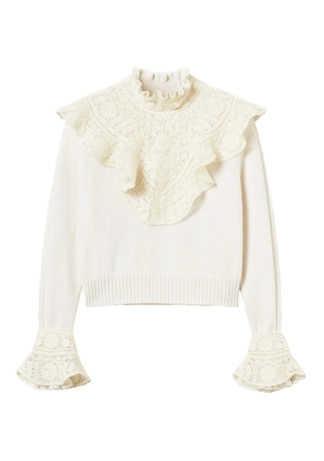 TWINSET lace-trimmed ruffled jumper - White