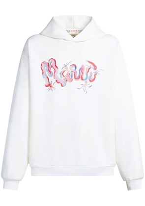 Marni painterly logo-print cotton hoodie - White
