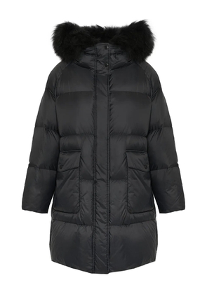 Yves Salomon lambshearling-hooded down jacket - Black