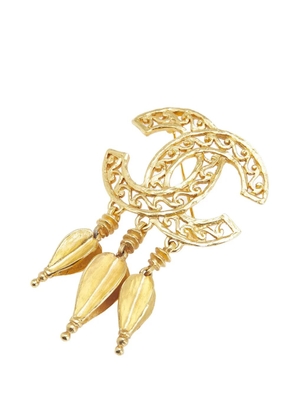 CHANEL Pre-Owned 1995 CC Gold Plated Fretwork Fringe Brooch costume brooch
