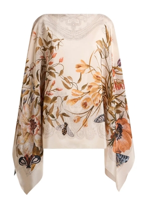 ETRO floral-print silk poncho top - Neutrals