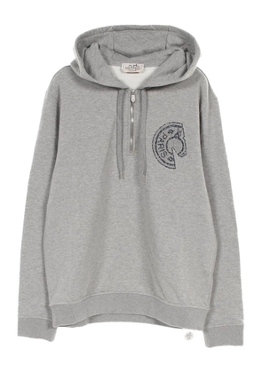 Hermès Pre-Owned 2010s half-zip embroidered hoodie - Grey