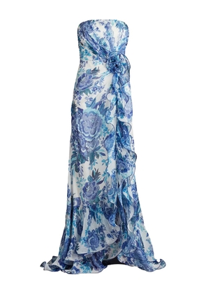 Tadashi Shoji Morwenna floral-printed strapless gown - White