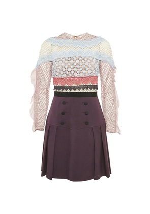 Self-Portrait lace-panel mini dress - Purple