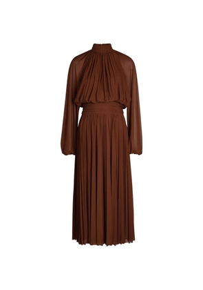 Ronny Kobo Blythe pleated high-neck midi dress - Brown