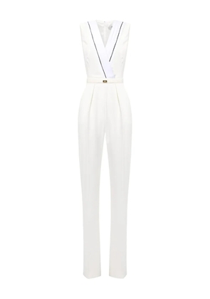 Elisabetta Franchi pleated logo piping jumpsuit - White