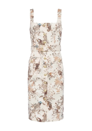 L'Agence Idy bird-print belted dress - Neutrals