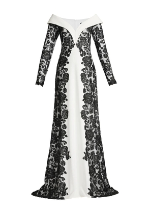 Tadashi Shoji floral-lace long-sleeve maxi dress - White