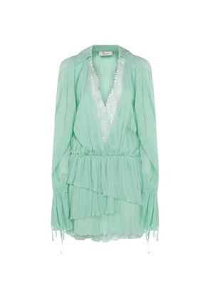 Blumarine ruffled long-sleeve dress - Green