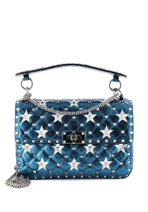 Valentino Garavani Pre-Owned Rockstud Spike Flap Bag Quilted Printed Leather Medium crossbody bag - Blue