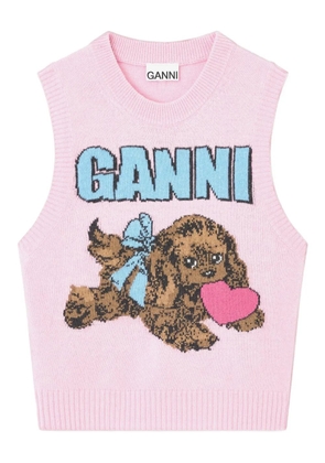 GANNI Puppy logo sleeveless knit vest - Pink