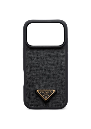 Prada enameled metal triangle leather iPhone 17 Pro Max phone case - Black