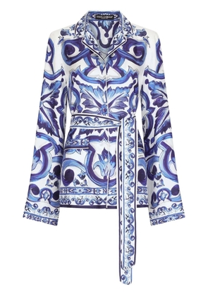 Dolce & Gabbana Majolica-print silk pajama shirt - Blue