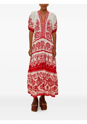 FARM Rio floral-pattern puff-sleeve midi dress - White