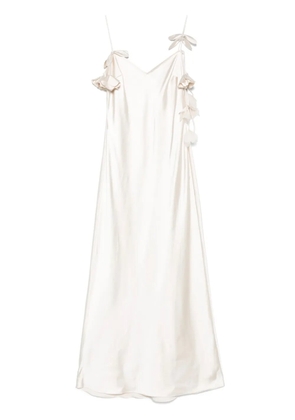 Self-Portrait floral-appliqué satin maxi dress - Neutrals