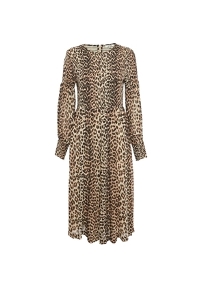 GANNI animal-print long-sleeve midi dress - Brown