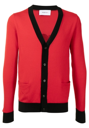 Ports V slogan-print knitted cardigan - Red