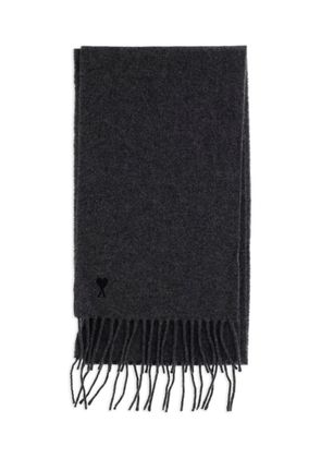 AMI Paris logo-embroidered fringed scarf - Grey