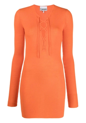 GANNI lace-up merino top - Orange
