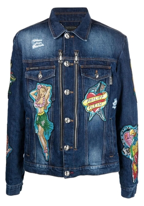 Philipp Plein graphic-print denim jacket - Blue