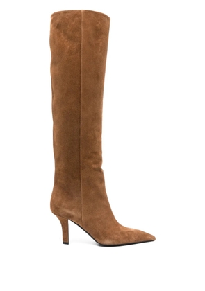 Amina Muaddi Brenda 80 calf suede knee-high boot 80mm - Brown