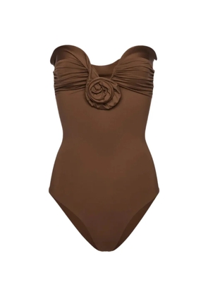 Magda Butrym ruffled flower-detail swimsuit - Brown