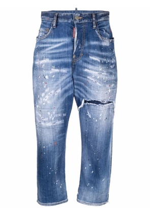 DSQUARED2 paint-splatter cropped jeans - Blue