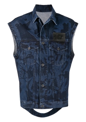 Ports V slogan-print denim gilet - Blue