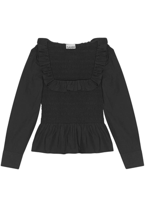 GANNI cotton poplin smock blouse - Black